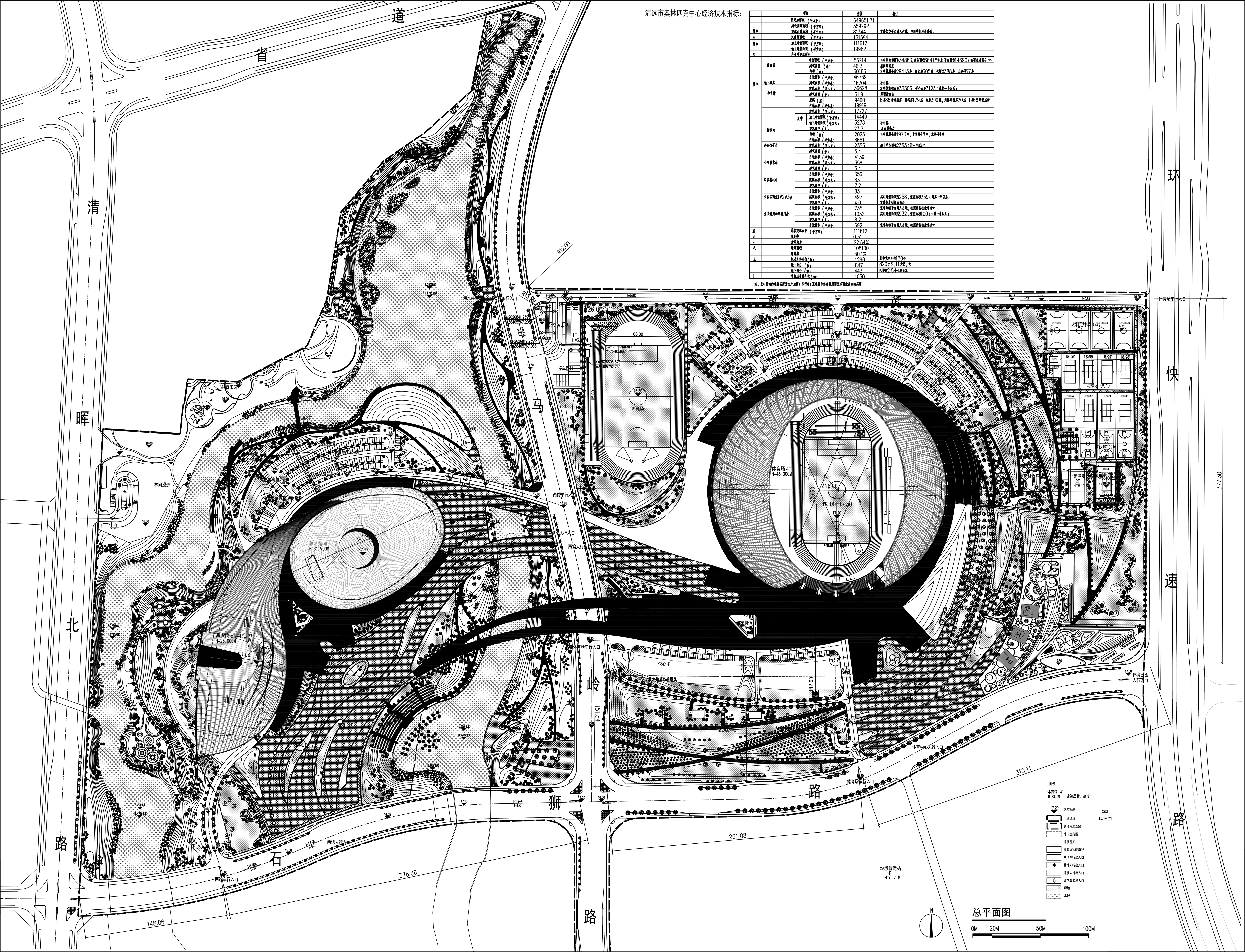 清遠市奧體匹克中心建設工程總平面圖(轉大地坐標.jpg